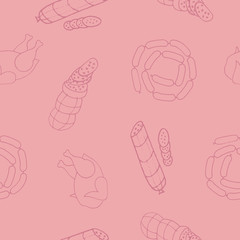 Set of food items doodle icons. Seamless pattern