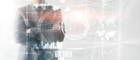Business intelligence BI Key performance indicator KPI Analysis dashboard transparent blurred...