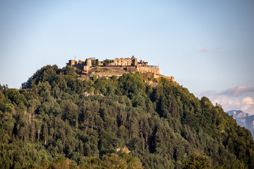 Image of mountains near the town of Villach with castle in summer in the Austrian Alps,