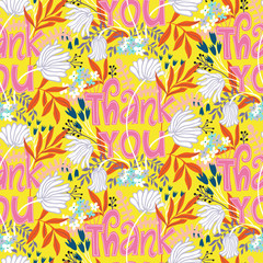 Fototapeta na wymiar Vector seamless pattern with flowers and thank you