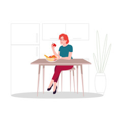 Young woman eating apple semi flat RGB color vector illustration. Organic nutrition, vitamin diet. Redhead caucasian lady enjoying natural fruits isolated cartoon character on white background