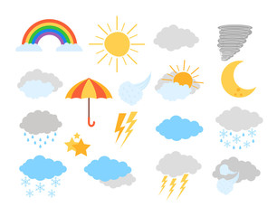 Weather meteorology icon elements isolated set. Vector flat graphic design cartoon illustration - obrazy, fototapety, plakaty
