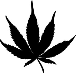 Black hemp leaf isolated on a white background. Silhouette of cannabis. Vector illustration