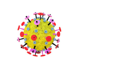 Coronavirus, SARS-CoV-2 and virus background with disease cell on a white bakground with copy space. Bacteria, microorganism, virus cell concept