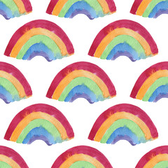 Rainbow background. Seamless pattern with colorful rainbows for kids holidays, textiles, interior design, book design.