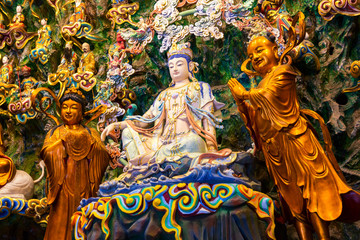 Buddha statues in Longhua Temple in Shanghai, China. Famous buddhist temple in China.