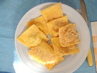 Tortelli with culatta and potatoes seasoned with butter and sage