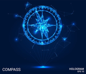 A hologram compass. A compass of polygons, triangles , points, and lines. Compass is a low-poly compound structure. The technology concept. © newrossosh