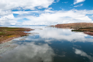 Lake Titicaca making border between Peru and Bolivia