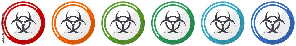 Poster Biohazard icon set, flat design vector illustration in 6 colors options for webdesign and mobile applications