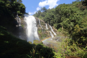 Wachirathan waterfall and rainbow at Doi Inthanon national park, Chiang Mai, Thailand