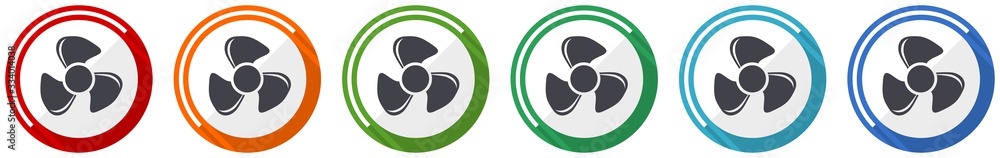 Poster Fan icon set, flat design vector illustration in 6 colors options for webdesign and mobile applications