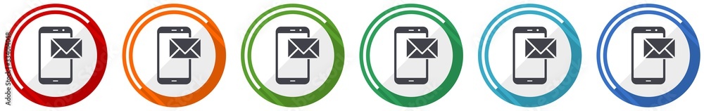 Poster mail icon set, flat design vector illustration in 6 colors options for webdesign and mobile applicat