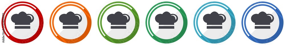 Poster cook icon set, flat design vector illustration in 6 colors options for webdesign and mobile applicat