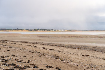 Agon-Coutainville, France - 12 30 2018: Sunset on the beach of Pointe d'Agon