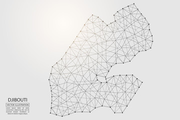 A map of Djibouti consisting of 3D triangles, lines, points, and connections. Vector illustration of the EPS 10.