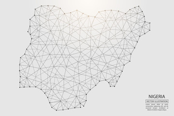 A map of Nigeria consisting of 3D triangles, lines, points, and connections. Vector illustration of the EPS 10.