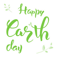 Happy Earth day gand lettering green text