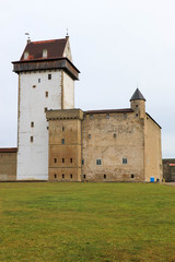 Fototapeta na wymiar beautiful medieval Hermann castle with white tower in Narva, Estonia
