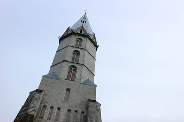 Fototapeta na wymiar Tower of Estonian Evangelical Lutheran alexander cathedral in Narva, Estonia