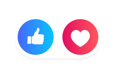 Thumbs up and heart label on a white background. Social media icons. Modern vector illustration