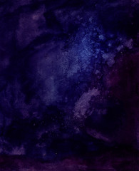 Cosmic watercolor illustration. Colorful space background with stars