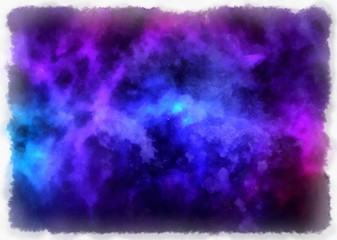 Cosmic watercolor illustration. Colorful space background with stars