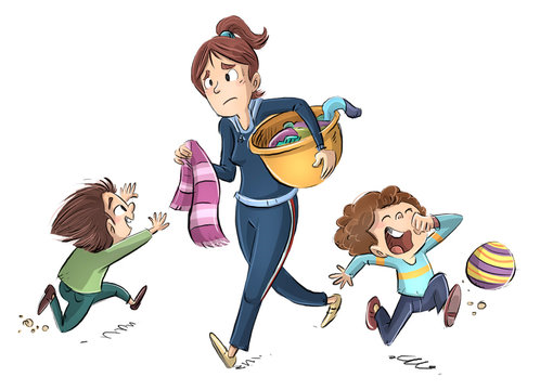stressed mother with unruly children