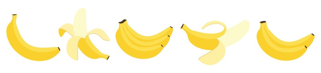 Fototapeta Cartoon bananas. Peel banana,  isolated on white background,  banana icon vector illustration set obraz