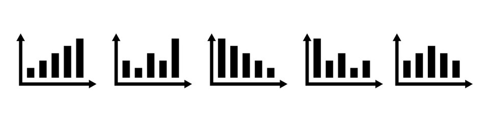 Economy vector isolated icons for financial report. Set of vector sign or symbols. Financial arrow graph. Profit stock market. Growth statistics.