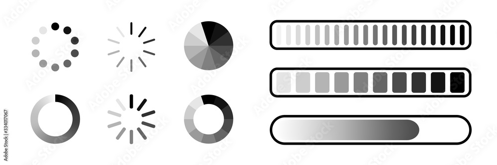 Poster loading process bar vector isolated elements on white backgroud. vector loading processing signs. pr