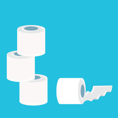 Stack of toilet paper isolated on blue background. Deficit of toilet paper concept illustration.Self isolation concept