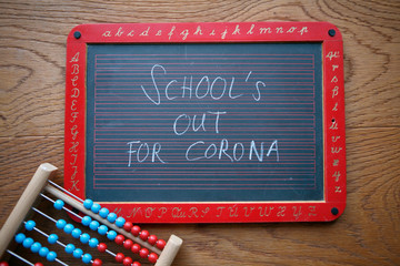 Slider Ruler and Chalkboard with School's Out For Corona Lettering, Corona