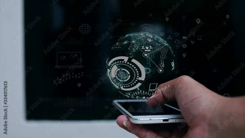 Poster business uses the holographic technology of the future in the smartphone screen. digital technology 