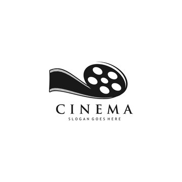 cinema logo vector design template, with roll film concept