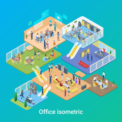 Isometric Office life People working vector flat design illustration