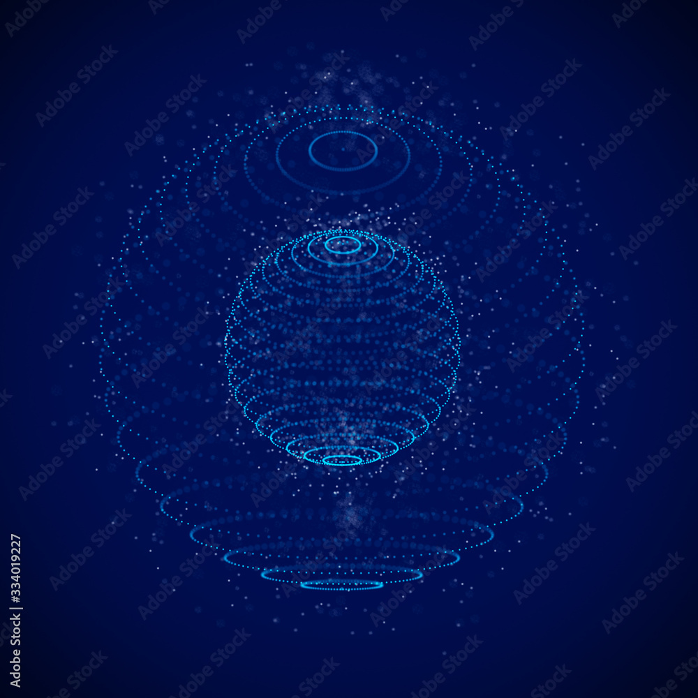 Poster abstract 3d sphere made of points. futuristic technology style. sphere particles. background . plexu