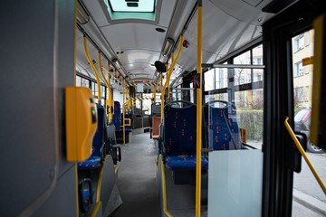 Empty urban city bus. Public transport - obrazy, fototapety, plakaty