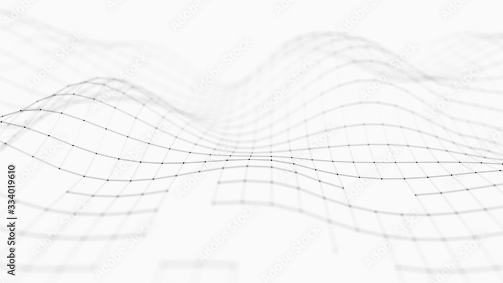 Poster wave 3d. wave of particles. futuristic point wave. design for poster. technology background. 3d rend