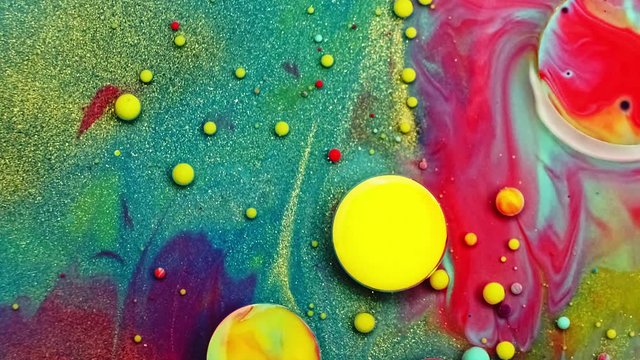 Fantastic structure of colorful bubbles. Chaotic motion. Abstract colorful paint. Top view,