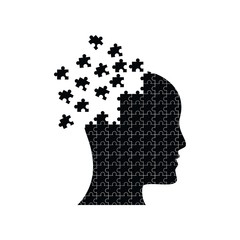 head puzzles strategy, symbol education, knowledge, psychology, memory, logic. vector icon illustration