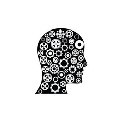head with gears concept vector icon, head mind thinking symbol,