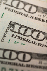 Macro photography background of 100 dollar bills