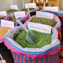 Coriander spices being sold in the traditional market city