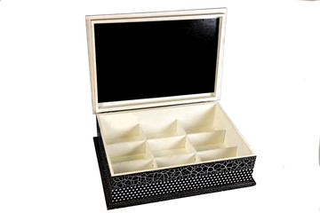 small plastic box for object holder with open lid isolated on white background