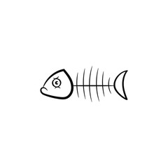 Vector Doodle Fish Icon. Logo Design Template. Cute Hand Drawn Childish Linear Illustration For Print