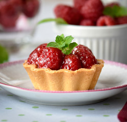 mini tarts with raspberries fruits