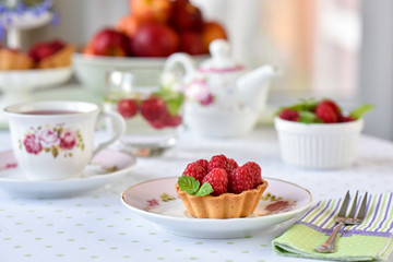 mini tarts with raspberries fruits
