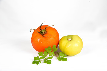 various juicy and tasty tomatoes isolated on white background