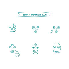 Face treatment icons for beauty salon, manufacture of professional cosmetic product, for presentation of cosmetology products and workshops, web stores, web shop icon. EPS10